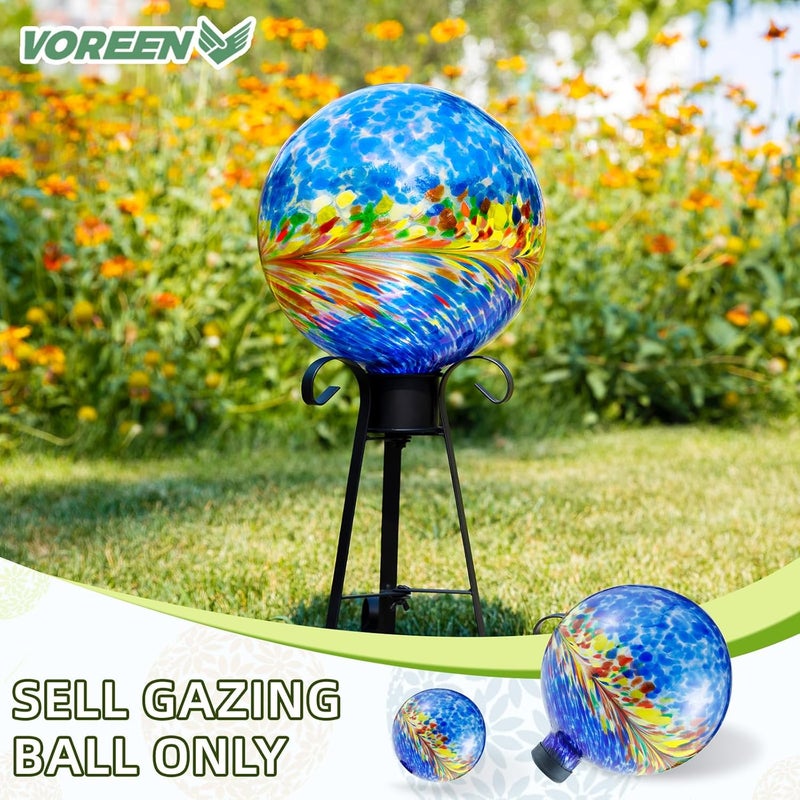 VOREEN 10-Inch Glass Gazing Ball, Outdoor Gazing Globe, Handmade Reflective Ball Yard Decoration for Homes, Patio, Lawn and Gardens, Gift for Mom Wife Friend, Phoenix Tail Design, Blue - Image 2